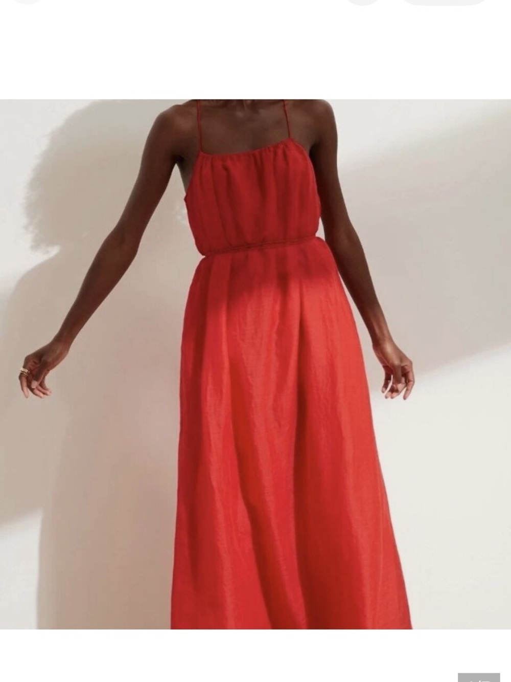 Banana Republic Gathered Red Ramie Midi Dress